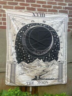 The Moon Wall Tapestry - Black & Cream Astrology Wall Decori 50”x58”